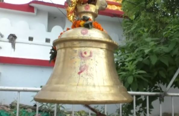 The big religious bell is installed in the kakatpur mangala temple