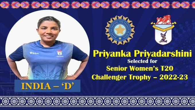 Odisha’s Priyanka Priyadarshini Selected For Women’s T20 Challenger Trophy