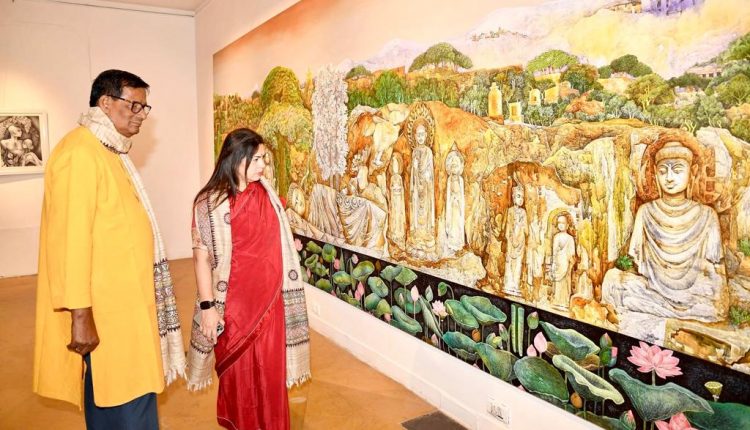 Eminent Odia Artist Gajendra Prasad Sahu's paintings on display at India Habitat Centre in New Delhi
