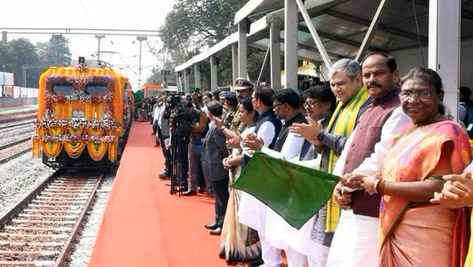 President Droupadi Murmu flags off three new trains from Odisha's Badampahar