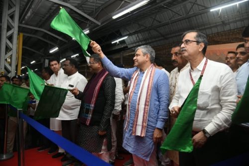 Union Ministers Dharmendra Pradhan and Ashwini Vaishnaw flag off extension of Banaras-Sambalpur Express to Visakhapatnam